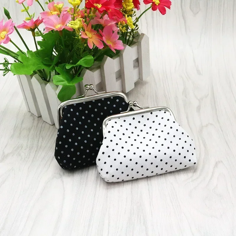 Women's Coin Purse Oil Wax  Leather Wallet 4 Inch Buckle Mini Wallet Coin Bag Lipstick Storage Bag Ladies Dot Buckle Coin Wallet