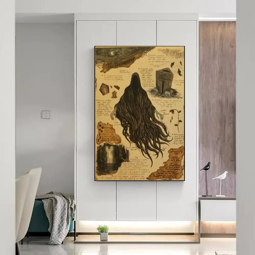 1pc Vintage Animal Unicorn Aesthetics Dementor Dragon Magic Poster Paper Print Home Living Room Restaurant Art Painting Decor