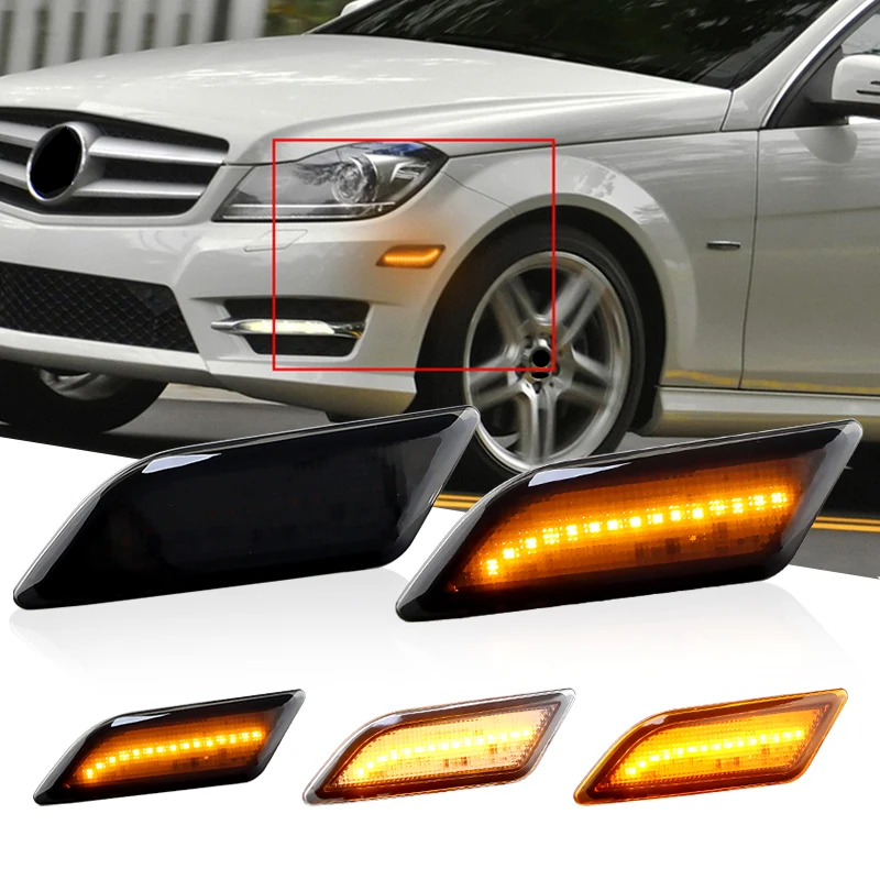 

2PCS for Mercedes-Benz C180 C200 C250 C300 C350 COUPE SEDAN W204 - LED Front Side Marker Lights Flowing Amber Turn Signal Lamps