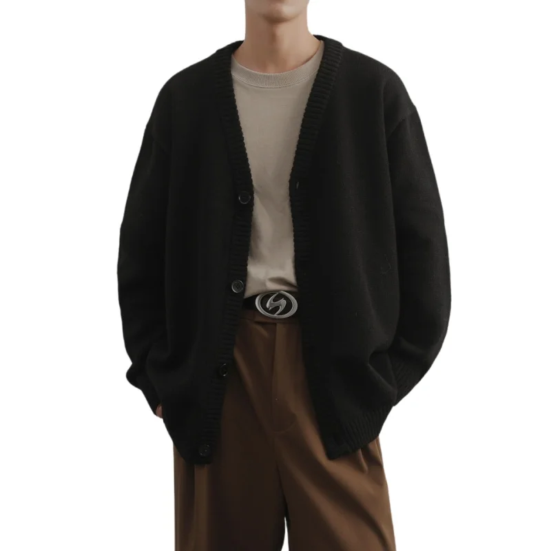 

Японский кардиган в стиле ретро и сзади, свитер с v-образным вырезом для мужчин, свободный и повседневный вязаный кардиган, пальто на осень и зиму