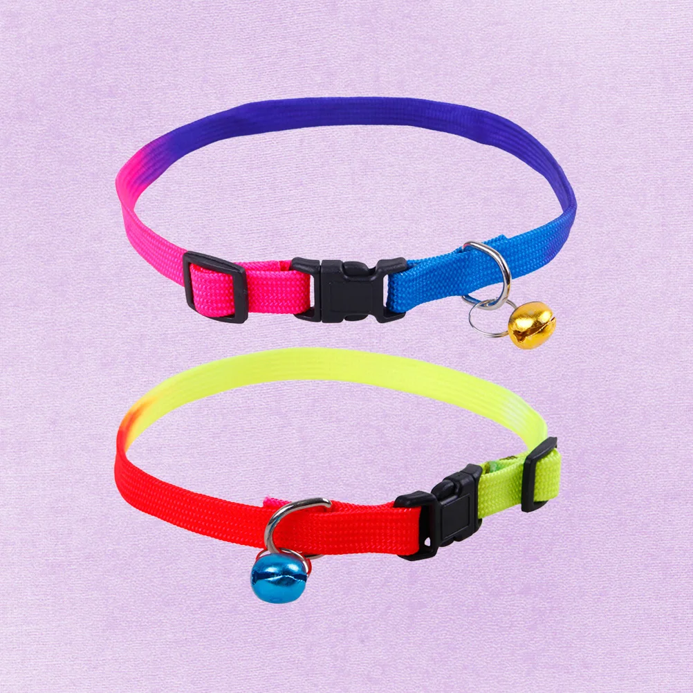 

2Pcs Rainbow Collar with Small Bell for Pet Cat Dog Adjustable Collar Personalized Collars for Your Pets (Random Color)