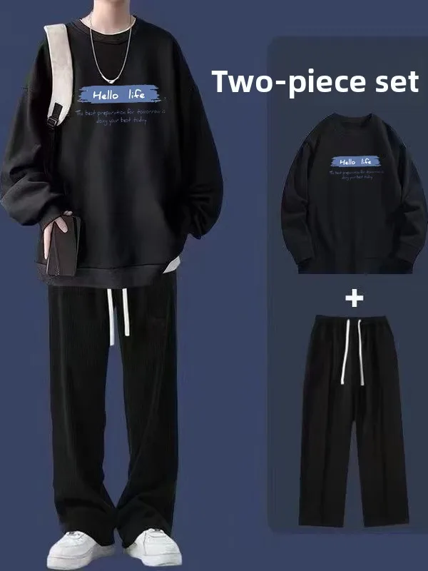 

Large Size Men's Sportswear Set Early Autumn Casual Wear 2025 New Hoodie High-End Feelings Clete Outfit Long Sve Long P...