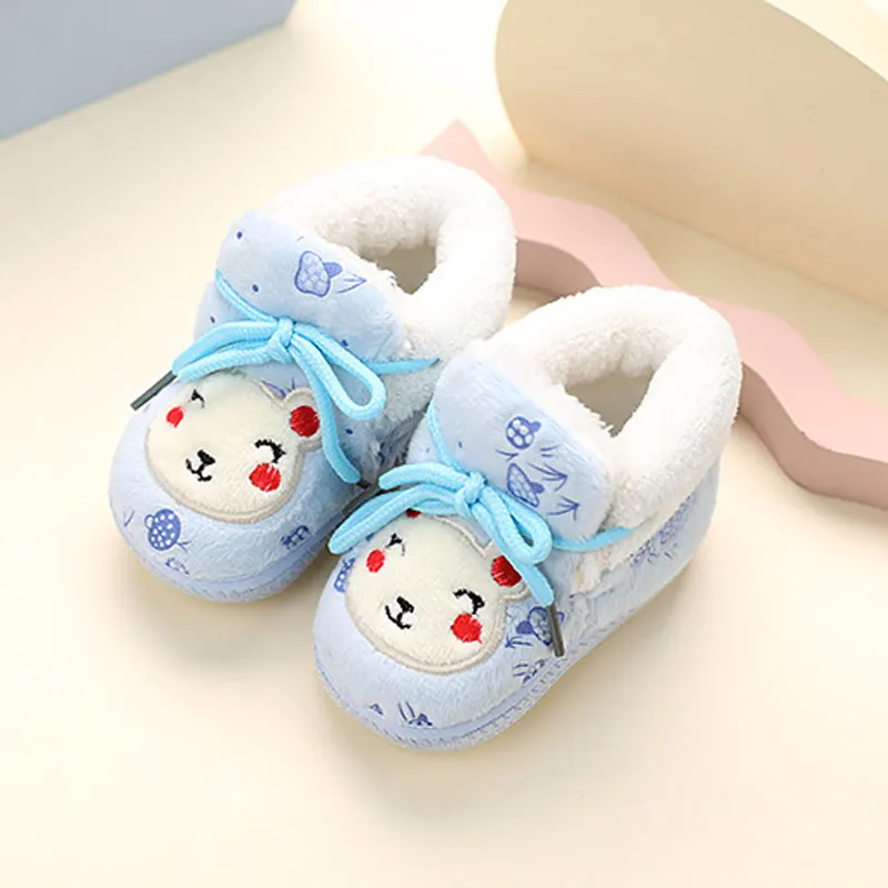 

2025 Winter New Baby Walking Shoes with Warm Plush Kids First Walker Boots Comfortable Cute Girls Casual Boots with Cute Bears