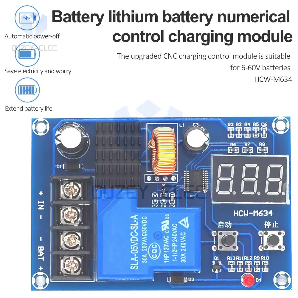 HCW-M634 ithium Battery Charging Control Module DC 6V-60V Battery Protection Board Overcharge Protection Switch for Lithium Lead