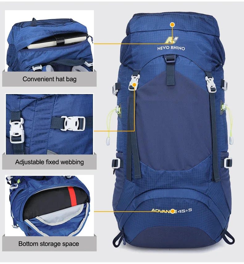 Sport Climbing Bag,Internal Frame Waterproof Nylon Backpack 50l Outdoor Travel Camping Climbing Trekking Hiking Backpack Bags