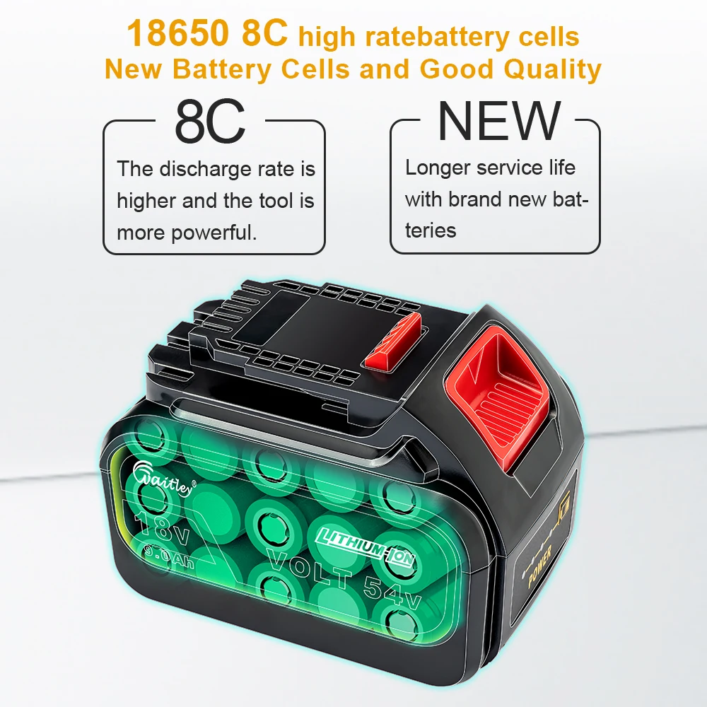 Waitley 20V 60V 9.0Ah DCB609 DCB606 Li-ion Battery For DEWALT FlexVolt power tool Replacement 18V/54V lithium Batteries