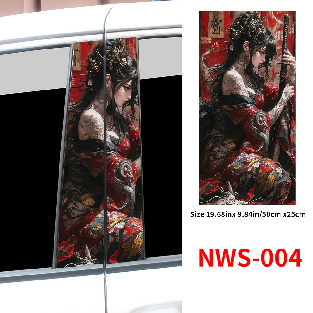 Female Samurai Car Stickers Waterproof Auto B Pillar Decor Cover Scratches Durable Car Doors Pillar Vinyl Decals Vehicle Decors