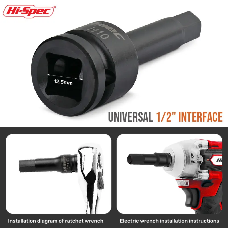 Hi-Spec 16 buah 1/2 inci Set soket mata obeng heksagonal, Set soket Adaptor konverter peredam untuk reparasi