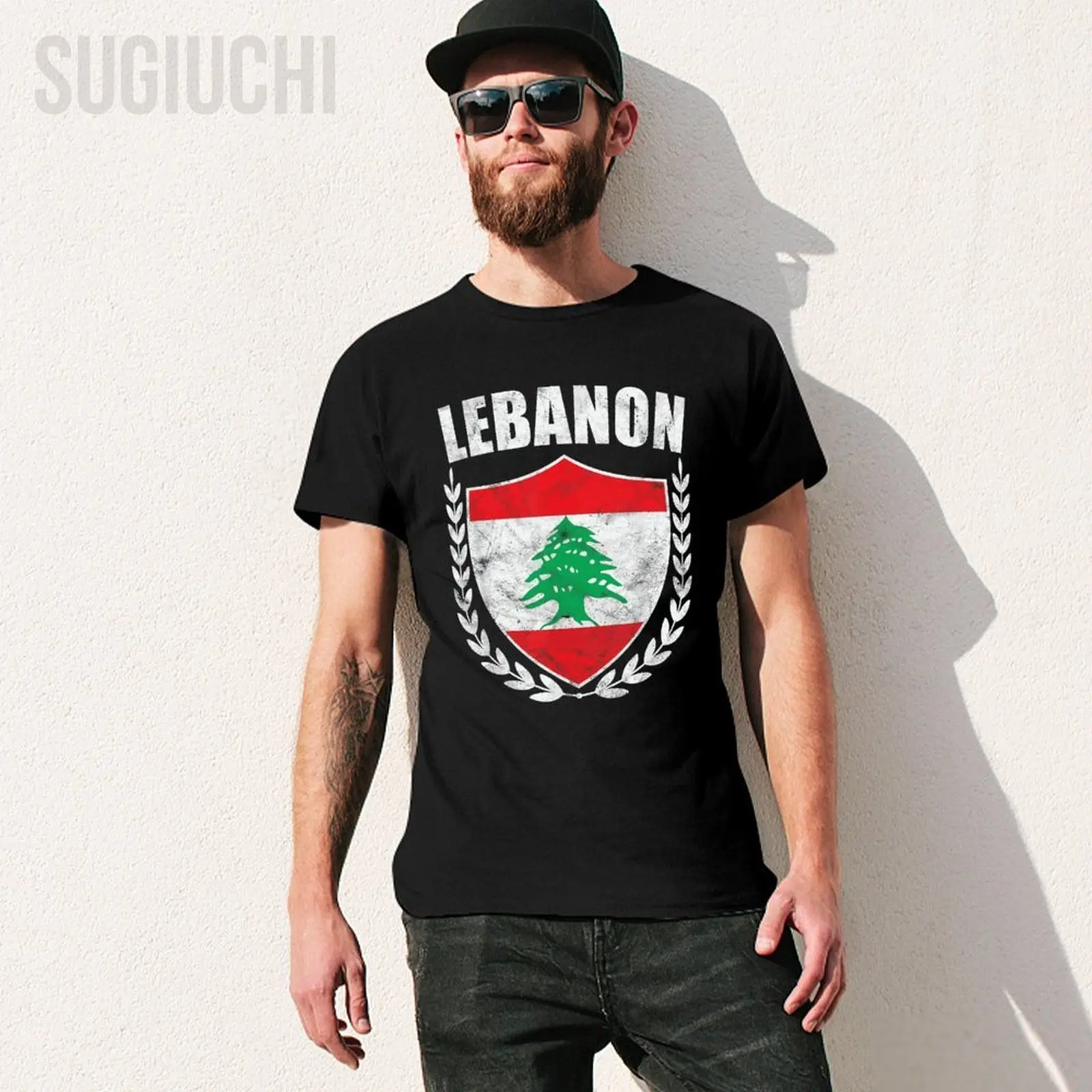 Unisex Men Vintage Lebanon Flag Shield Tshirt Tees T Shirts Women Boys 100% Cotton T-Shirt