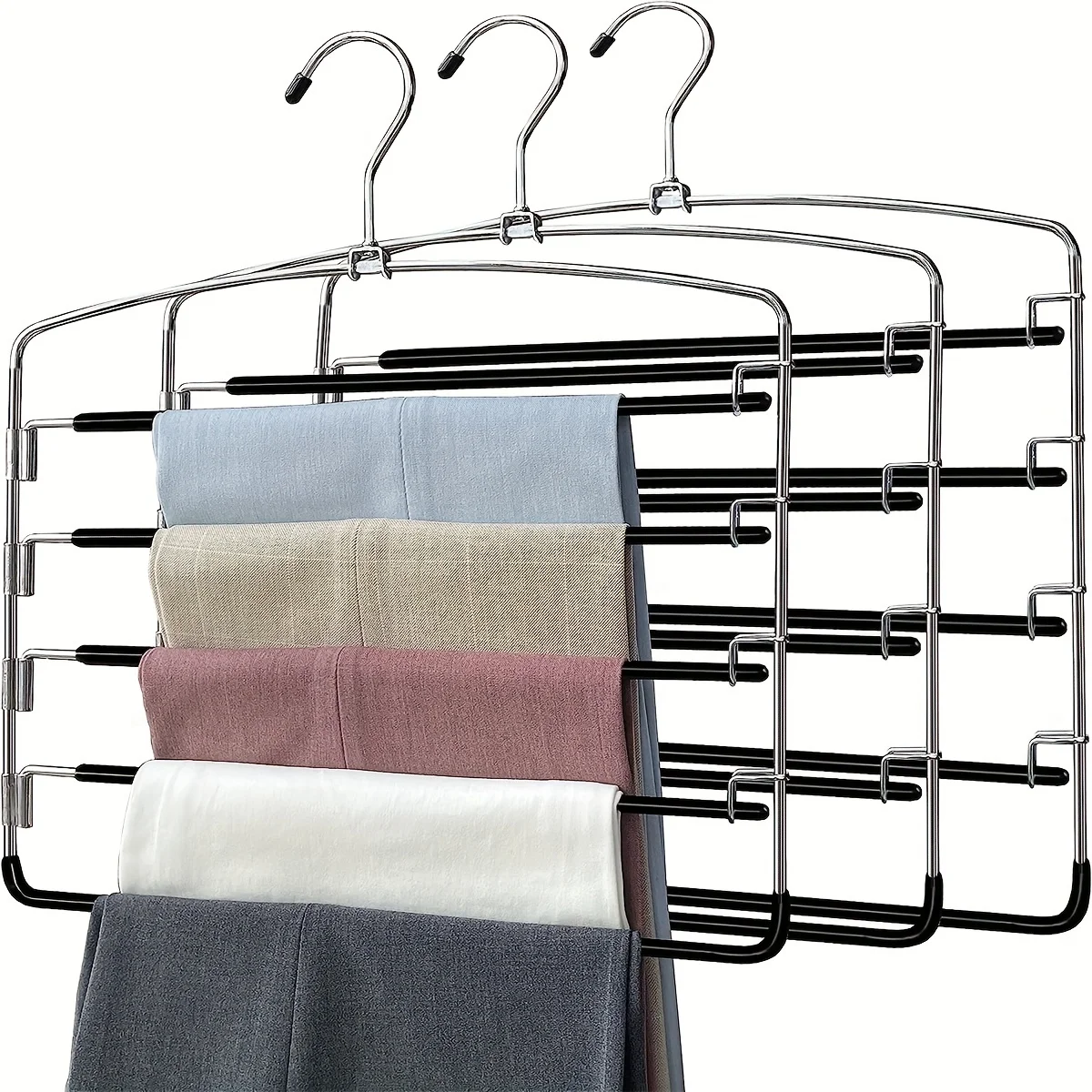 Heavy-Duty No-slip Metal Hanger - Stackable Closet Organizer for Ties, Pants & Scarves - Rust-Resistant, Space-Saving  for Wardr