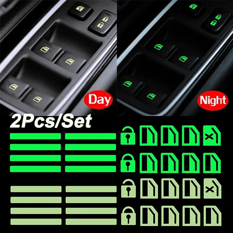 Car Window Button Luminous Sticker Lifter Switch Night Glowing Button Fluorescent Decals Cars Interior Stickers Auto Accessories