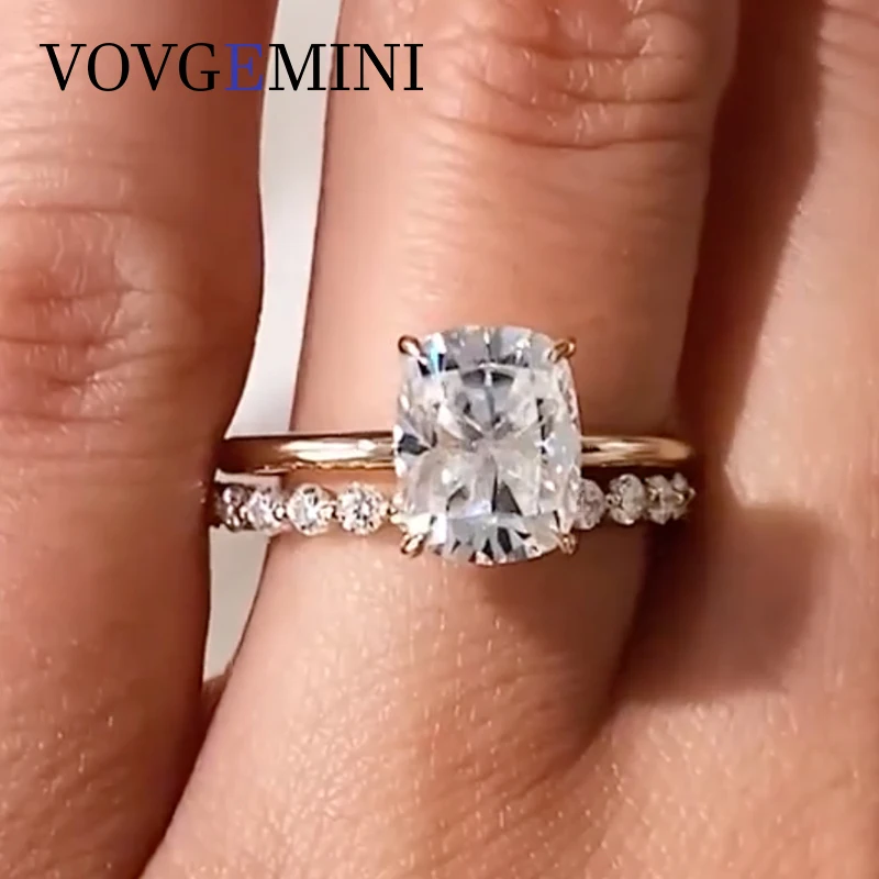 VOVGEMINI 3carat Moissanite Rings With GRA CE Original 18k Real Gold Wedding Ring 9x7mm Brilliant Elongated Cushion Jewelry