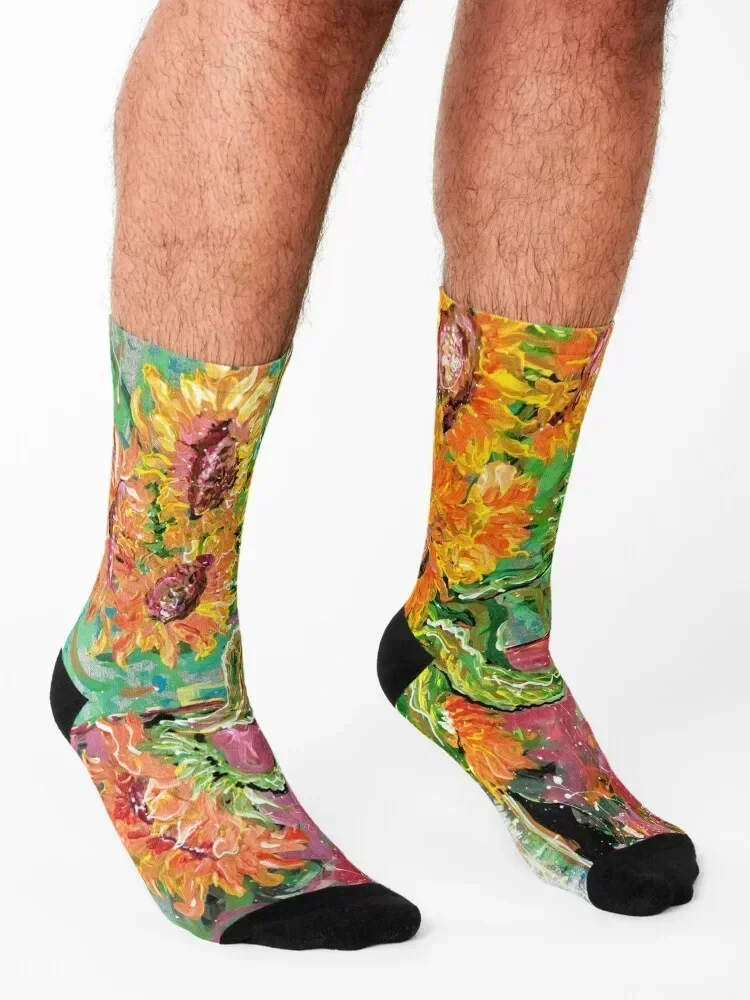 Sunflowers in a pretty Vse - Original Art by Francesca Socks cute cycling winter thermal Non-slip Women Socks Men's