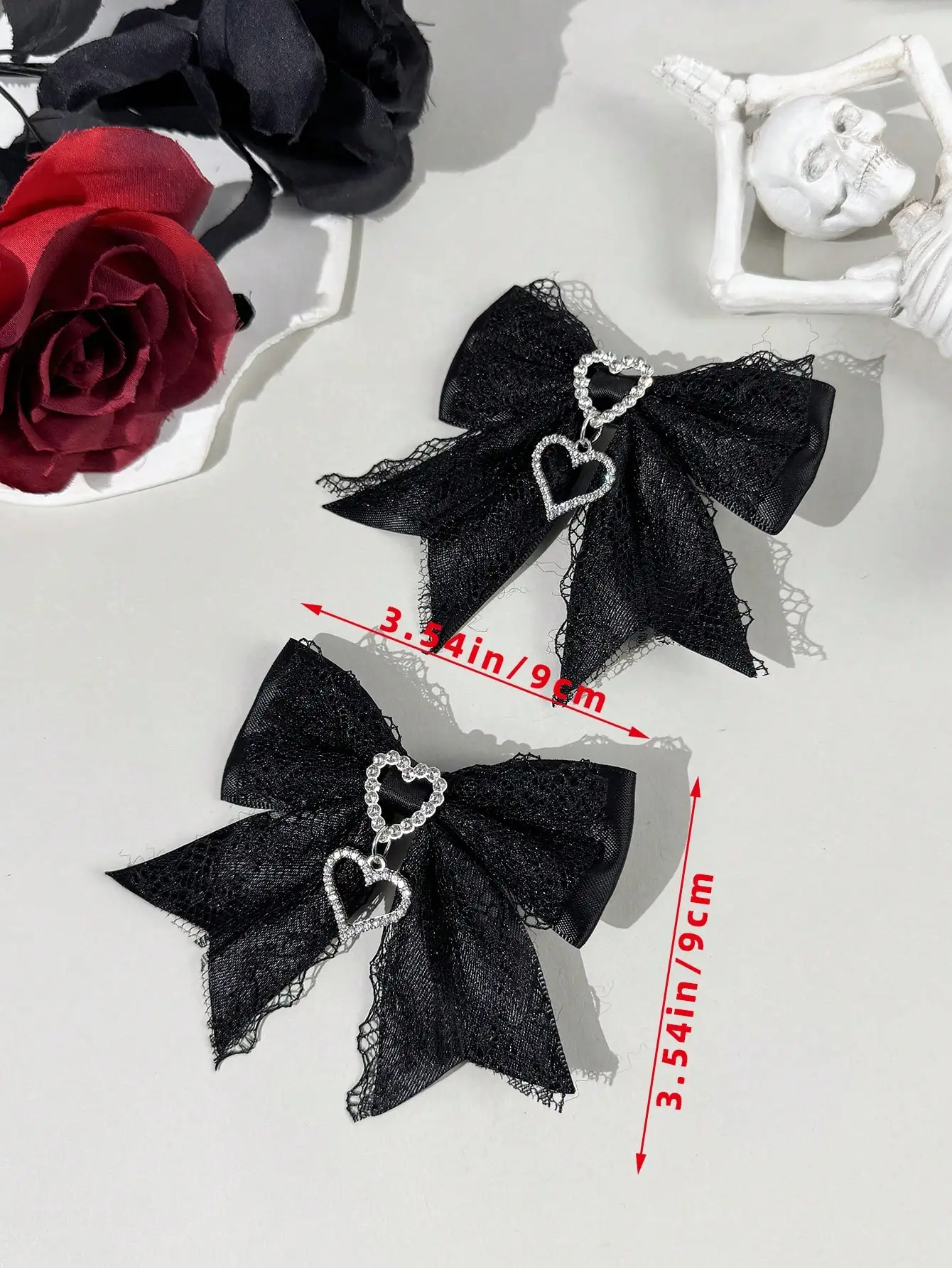Two-piece set of women's street-style youthful sweet-cool lace ribbon rhinestone accessory bow hair clip, suitable for any scene - view 6
