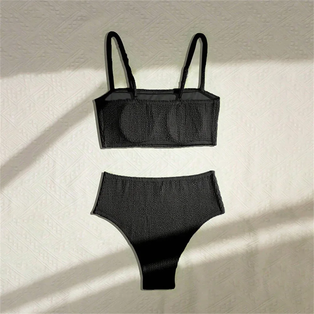 Costume da bagno bikini verde neon a vita alta con pieghe push up Sling Tankini Costumi da bagno per le vacanze Costume da bagno da donna Set da spiaggia Abiti estivi