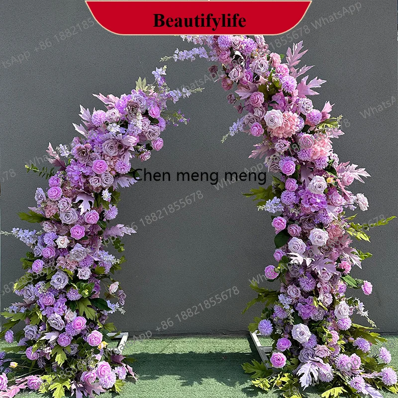 

z183 White Rose Floral Arrangement with Luxury Horn Shape Arch Wedding Backdrop Decoration Artificial Flower Row Stage Diaplay D