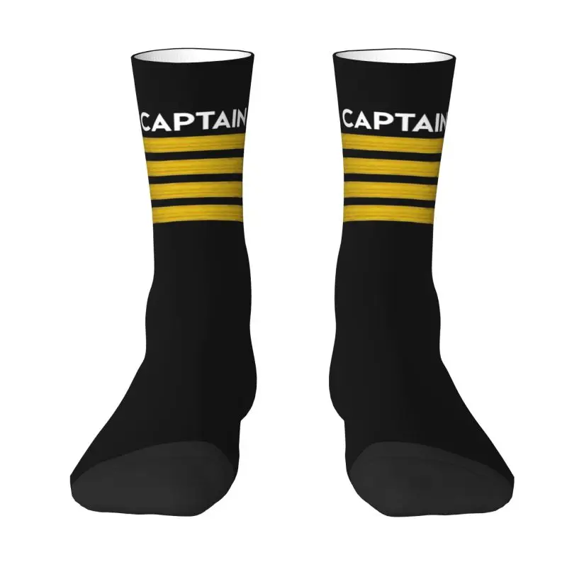 Novelty Printed Captain Stripes Epaulettes Socks for Women Men Stretchy Summer Autumn Winter Aviation Airplane Pilot Crew Socks