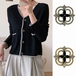 5 Pcs High-grade Inlaid Diamond Hollow Four-leaf Clover Design Metal Buttons Women's Shirt Jumper Coat Decorative Buttons