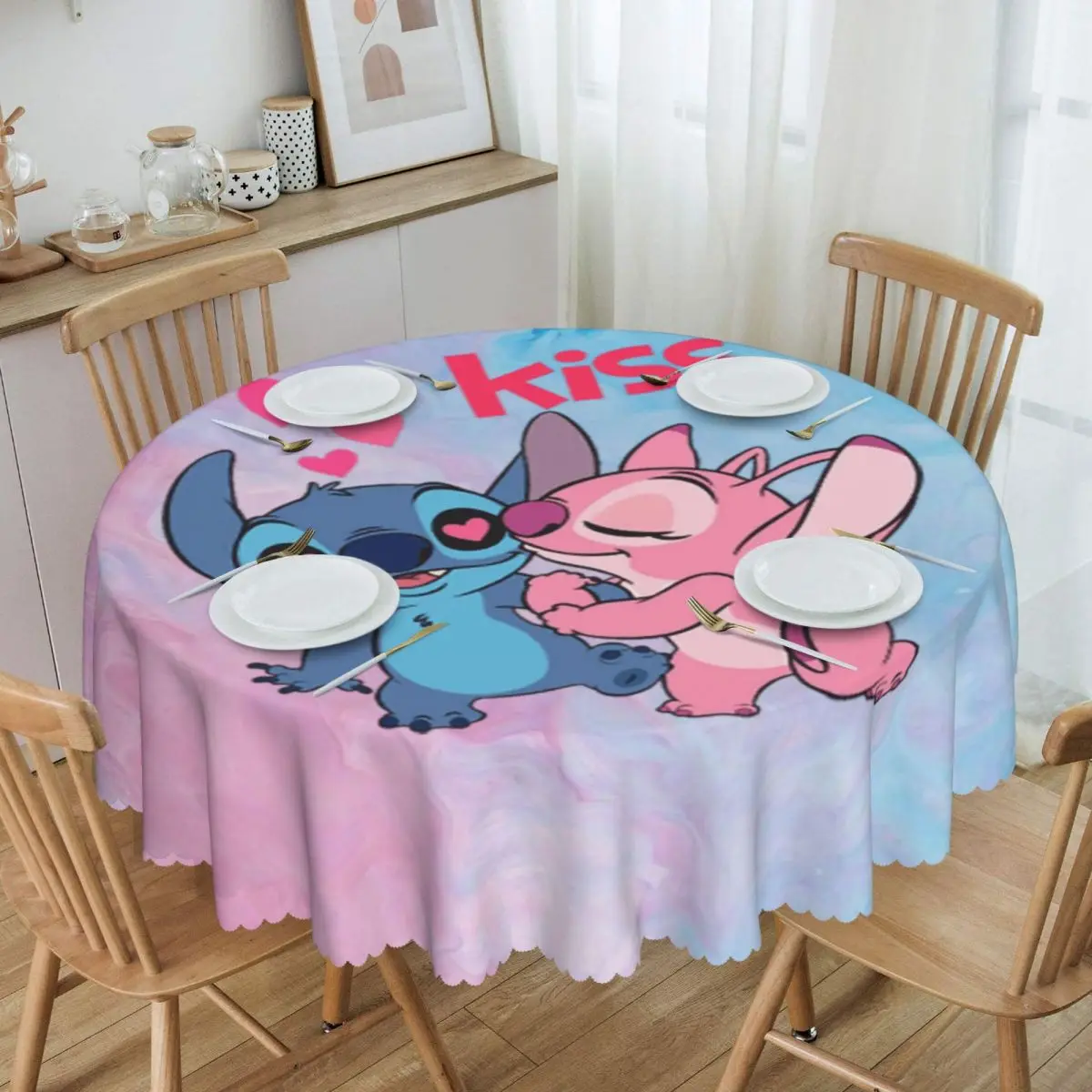 

Customized Stitch Lion Cute Round Tablecloths 60 Inch Disney Movie Table Cover for Wedding Table Cloth