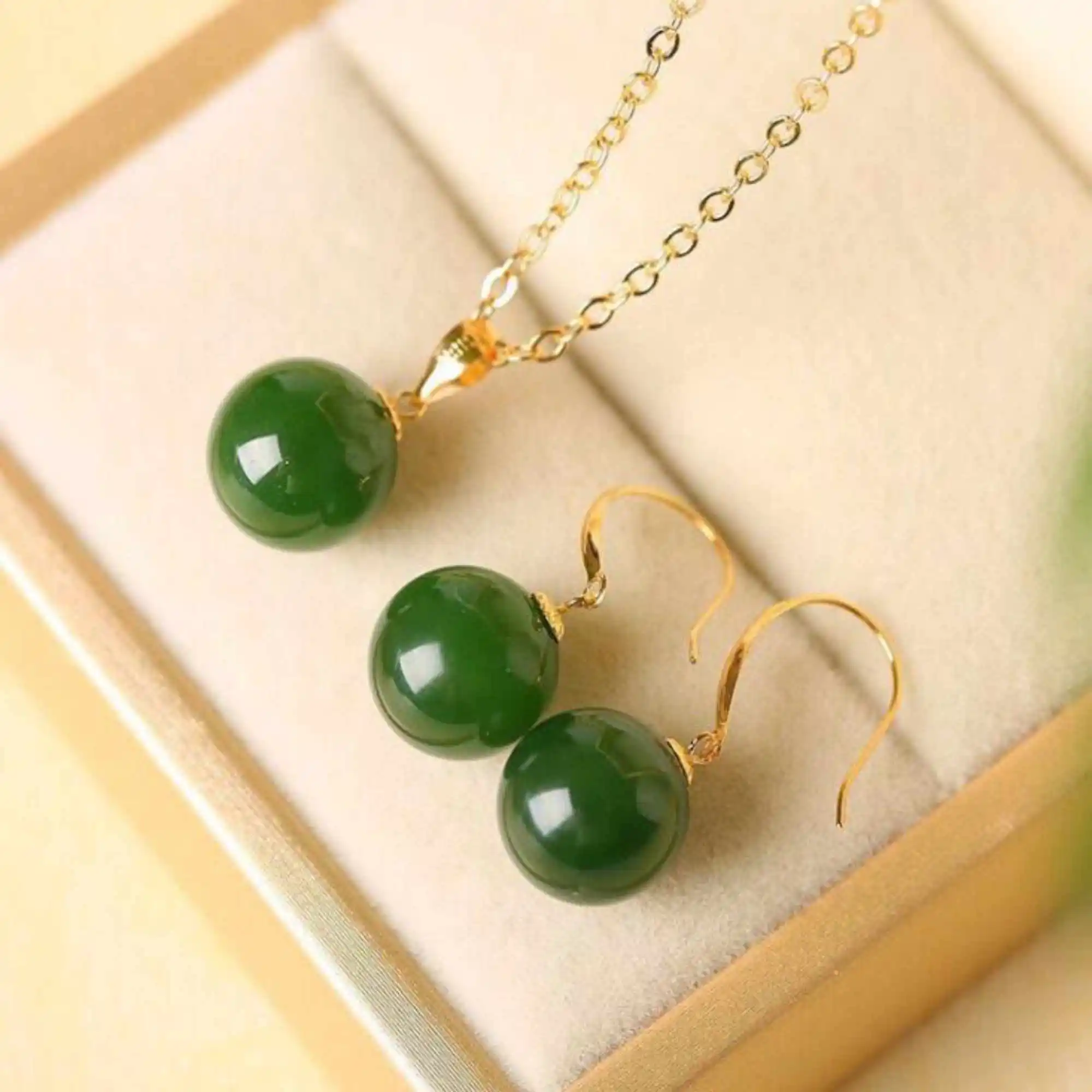 12mm Natural Jasper 18K gold Originality pendant girl Earrings set Cultured Wedding Aquaculture FOOL'S DAY Party Beautiful