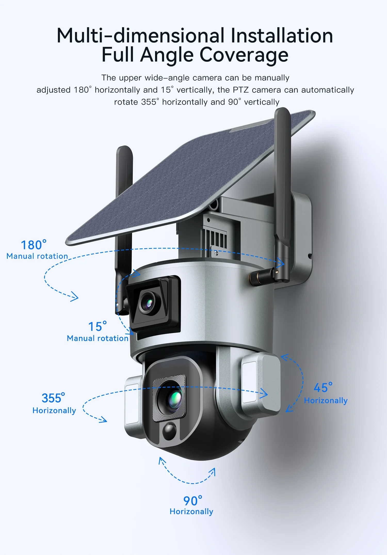 WIFI Solar Camera Dual Lens Wireless Outdoor Security Camera Solar Powered PTZ 4MP Night Vision CCTV Surveillance Camera