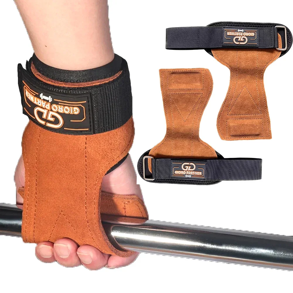 

Weight Lifting Wrist Hooks Straps Double Cowhide Deadlift Gloves and Grip Pads for Fitness Gym Sports Training Dumbbell Pull-Ups