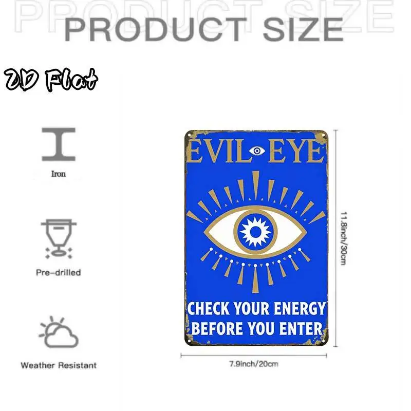 Vintage Evil Eye Energy Check Tin Sign, Creative Metal Wall Plaque for Home Cafe Garage Man Cave Decor & Gift