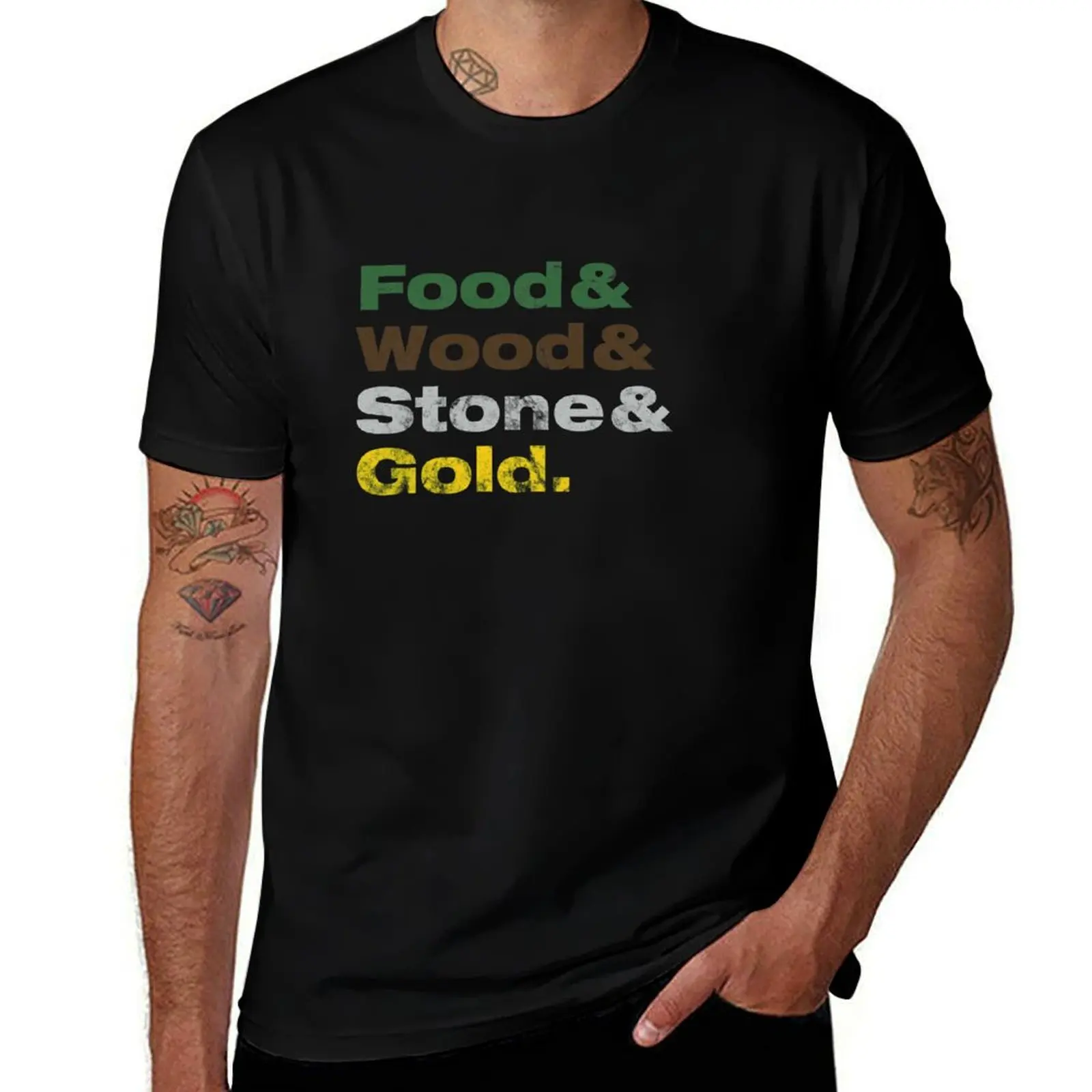 

Food & Wood & Stone & Gold. T-Shirt t shirts cotton 100% man t shirt cotton high quality