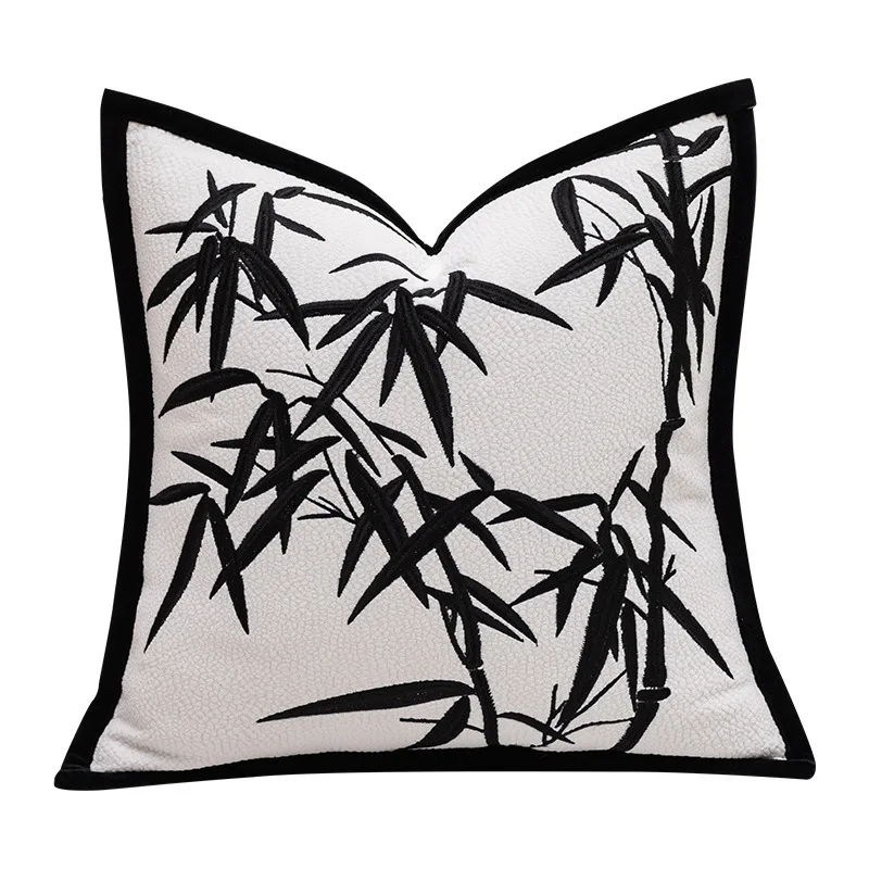 

Роскошный текстурированный чехол в стиле ретро в китайском стиле, бамбуковый лист, вышитая наволочка, декоративная наволочка для виллы, дивана-кровати, стула