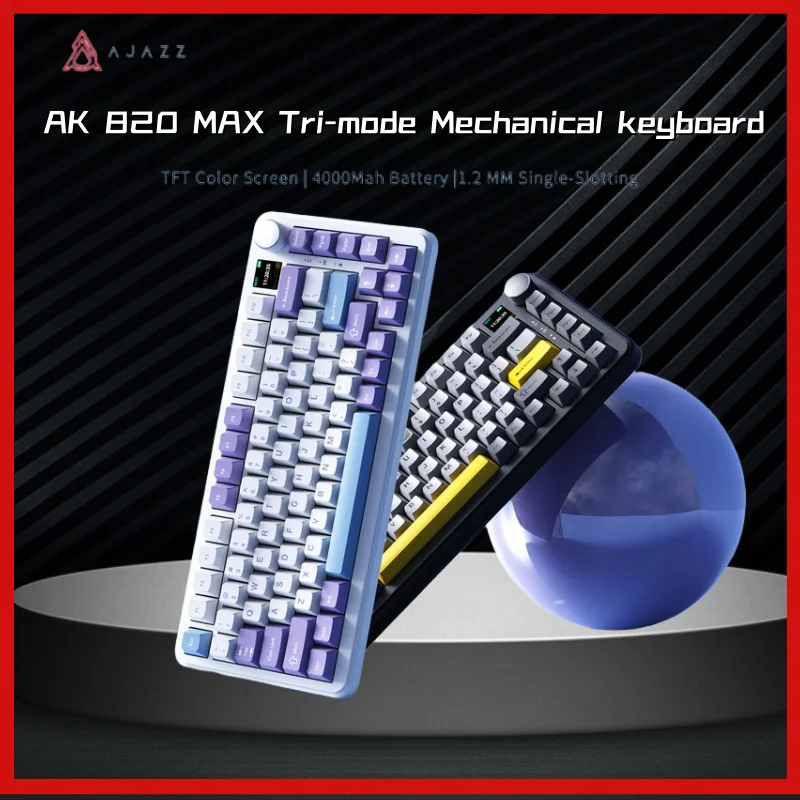 

AJAZZ AK820 MAX Tri-mode Hot Swap 4000mAH RGB Bluetooth Wireless Gaming Mechanical Keyboard With Knob 82 Keys PBT Keycaps