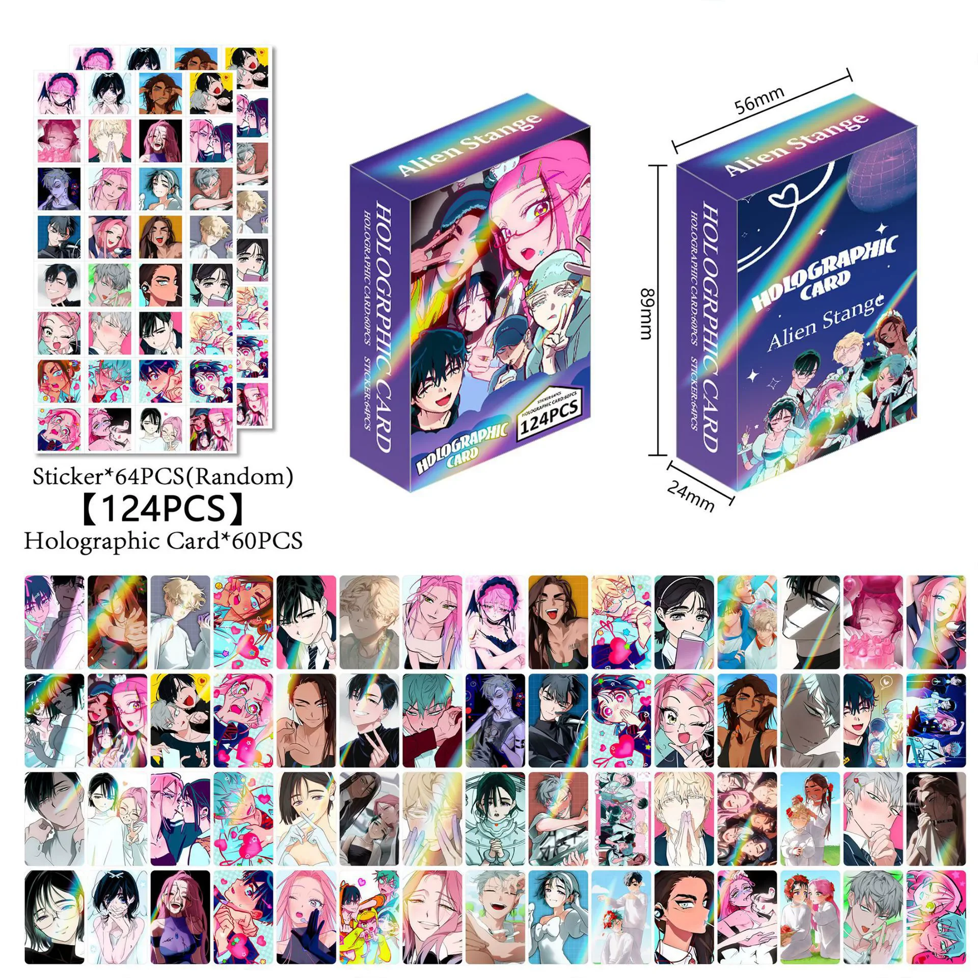 124Pcs/Set Alien Stage Laser Lomo Cards Luka & Hyuna Anime Character Photocards with Mini Stickers Fans Collectible Gift