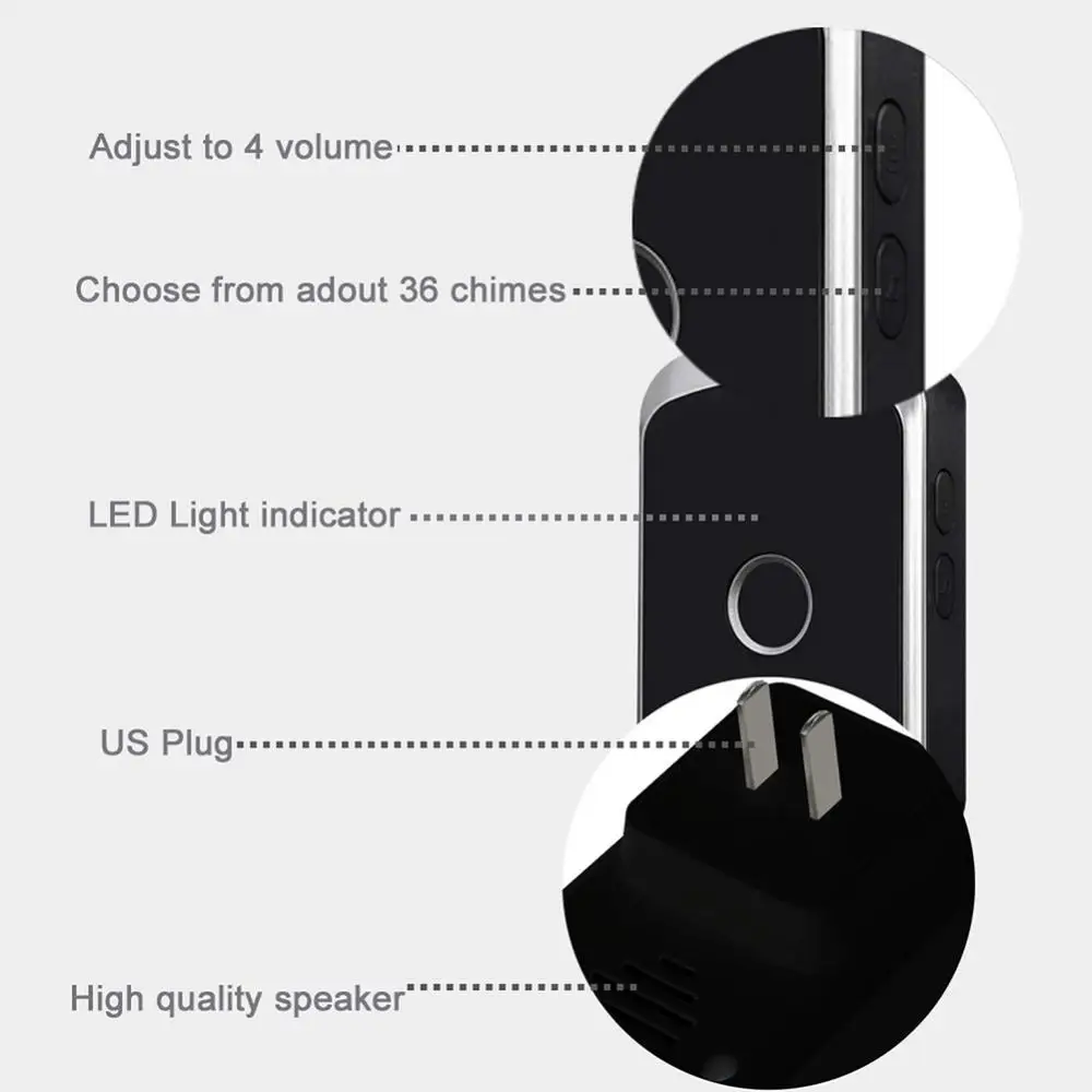 Timbre inalámbrico para puerta, timbre con 36 campanillas, 100-240V, rango de 300M, IP44, resistente al agua, receptor de enchufe UE, Reino Unido,