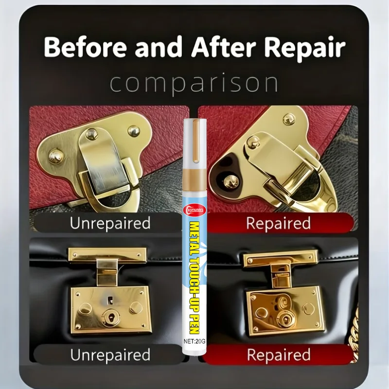 Gold Metal Repair Pen Handbag Buckle Zipper Scratch Repair Touch Up Paint for Logo Lock and Strap Restoration