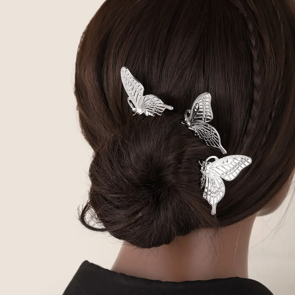 Golden Silver Butterfly Hair Combs Clips Women Wedding Accessories Hair Pin Bride Barrette Hair Tiara Jewelry Styling Tools 3Pcs