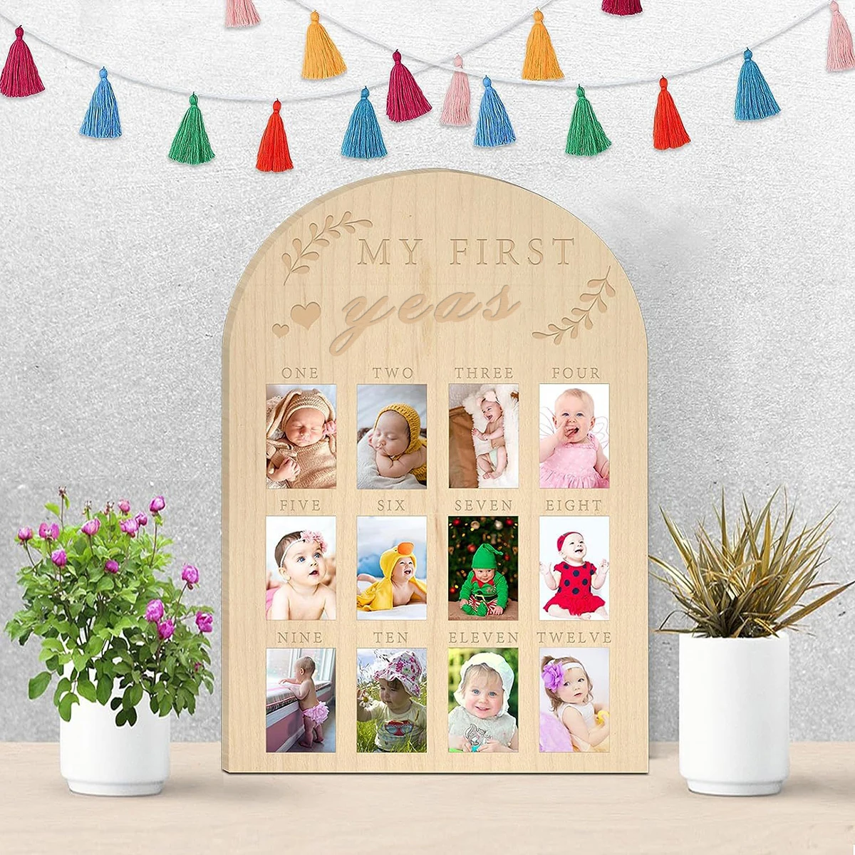 First year Milestone Photo frame Wooden baby commemorative photo frame Newborn Month card photo frame