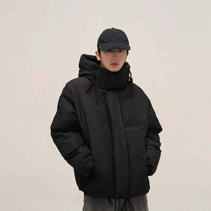 Winter Men Jacket American Simple Solid Color Long Sleeve Man Outerwear Thicken Cold-proof Versatile Hooded Male Down Coat