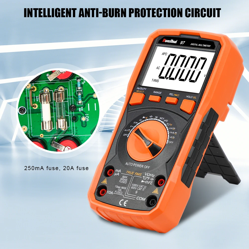 RuoShui 97 Multimetro digitale gamma automatica 100mF True RMS 4000 Count 20MHz LCR Tester di resistenza amperometro anti-scottatura Multimetro LCD