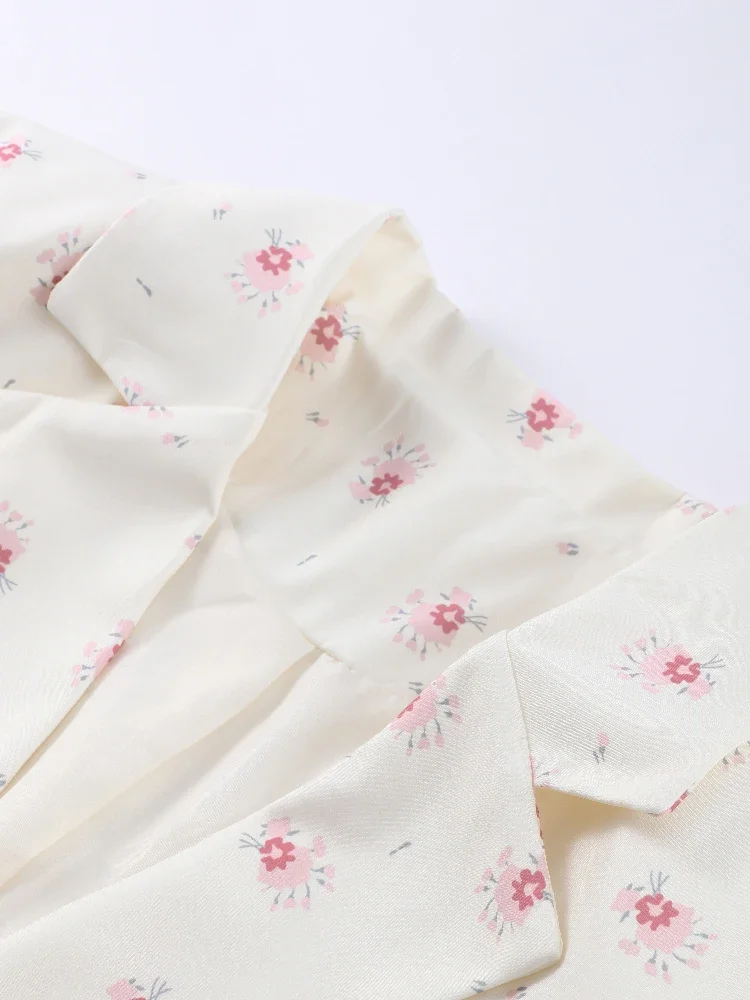 Trendy Womens Flower Printed Blazer Waist-Closed Turn-Down Collar Lace Up Lady Top 2025 Spring Summer Elagant Female Outwear