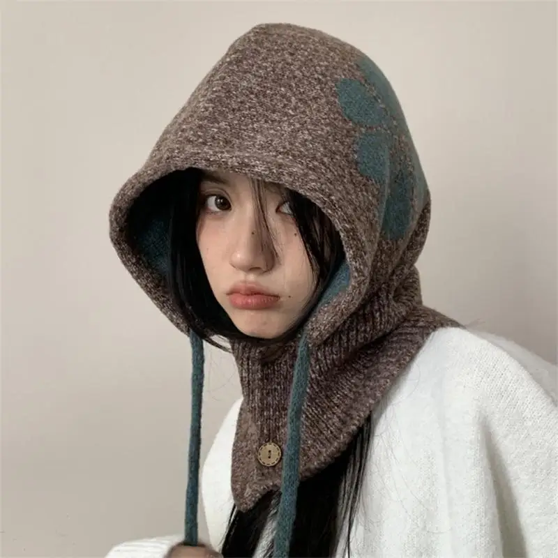 Y5jd Универсальная шляпа с капюшоном плюшевая шляпа балаклава вязание цветочное сохранение тепло