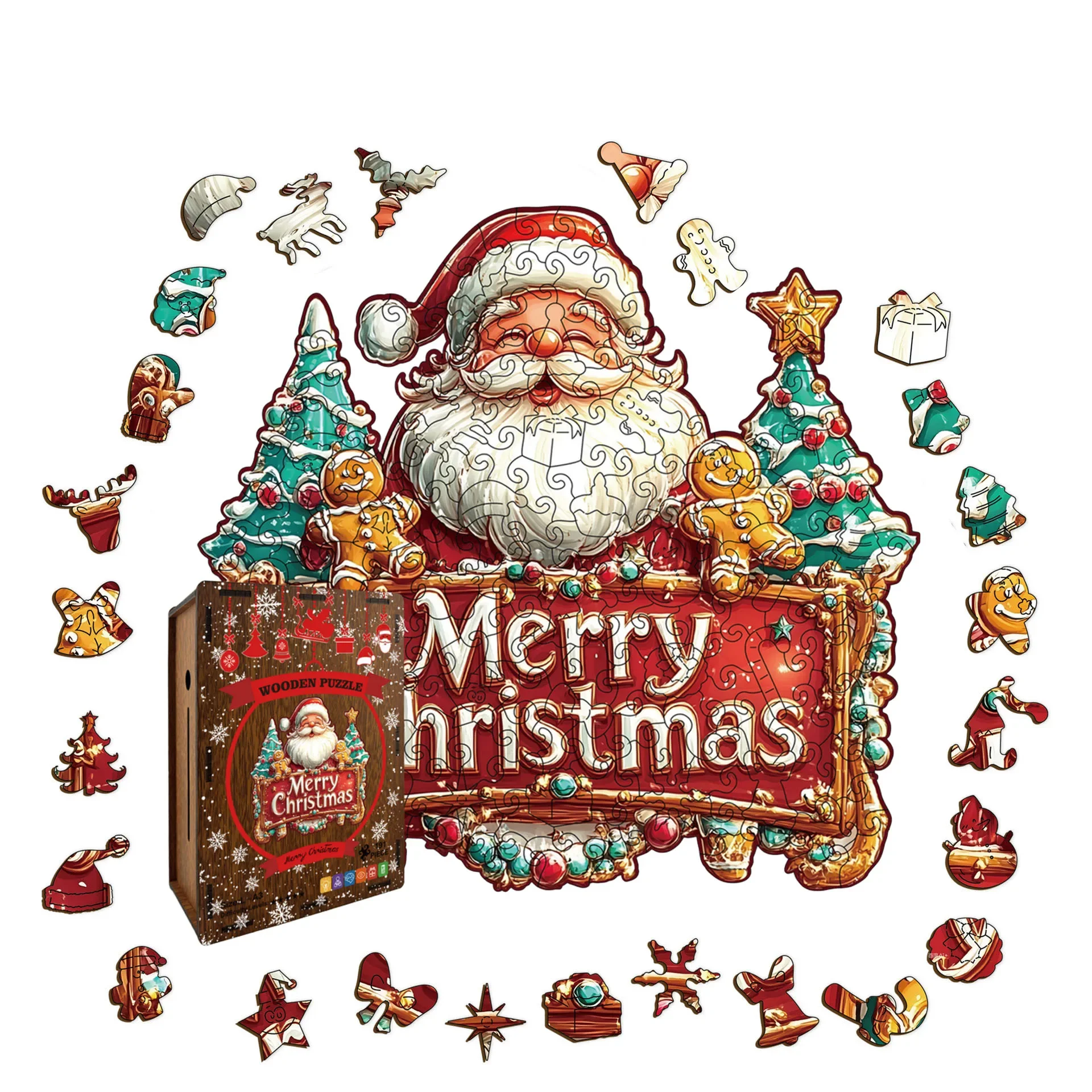 Natal papai noel quebra-cabeça de madeira 191 pçs em forma irregular quebra-cabeça jogo aniversário presentes de natal cofrinho decoração de casa