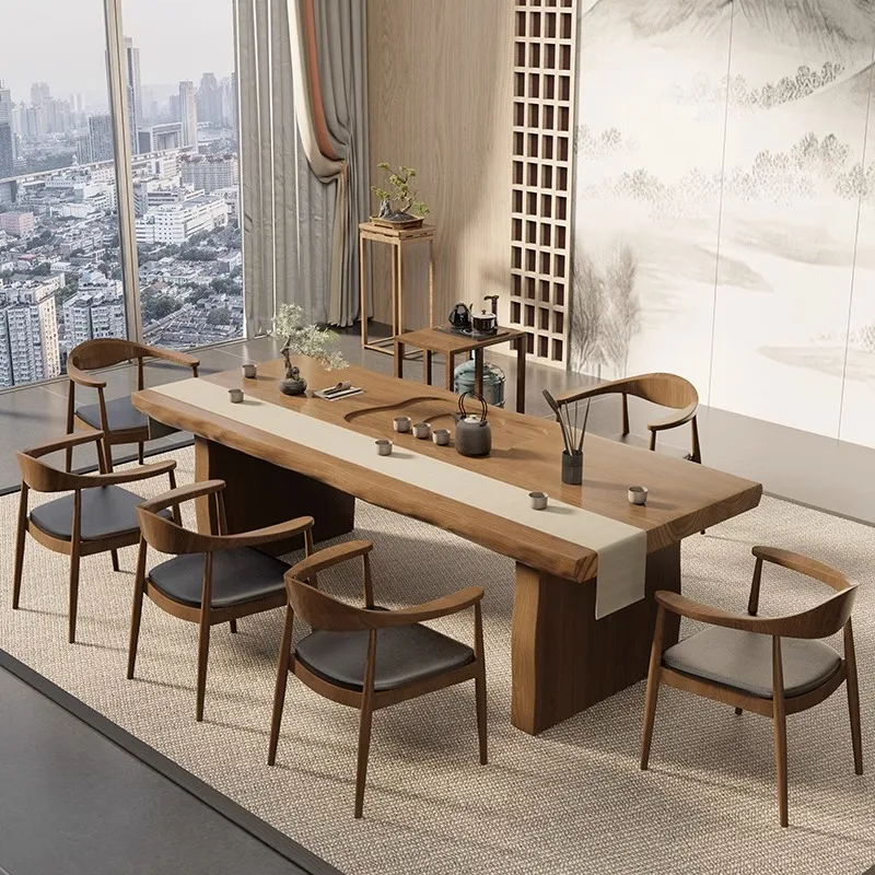 Solid wood large board tea table Reception table Tea table Chair Office