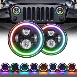 LED Headlight 7 Inch Round JEEP Wrangler RGB  Halo Angel Eyes Off Road H13 H4 LED Lamp 6000K Motorcycle Universal