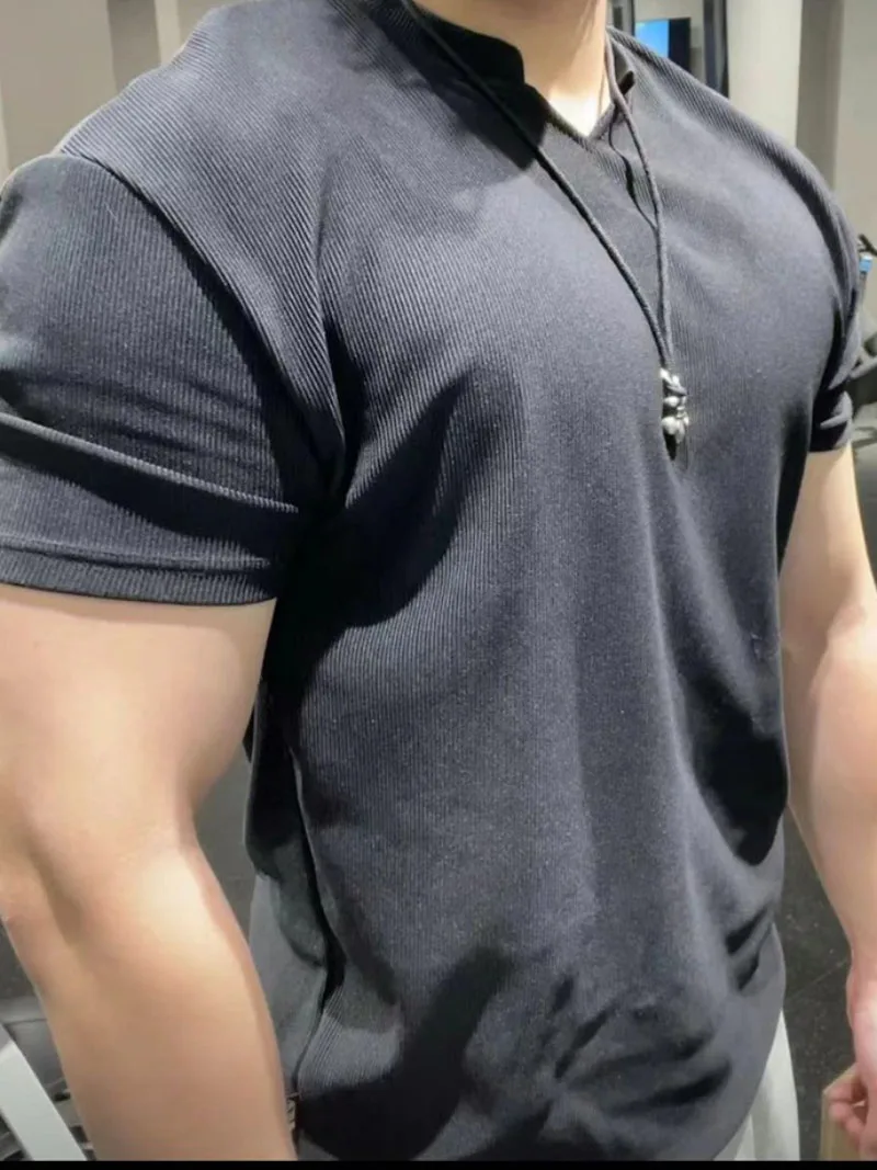 T-shirt lourd en tissu pour hommes, épaulettes avec grand Anti-rides, séchage rapide, vêtements de Fitness, T-shirt de sport à manches courtes, 280g