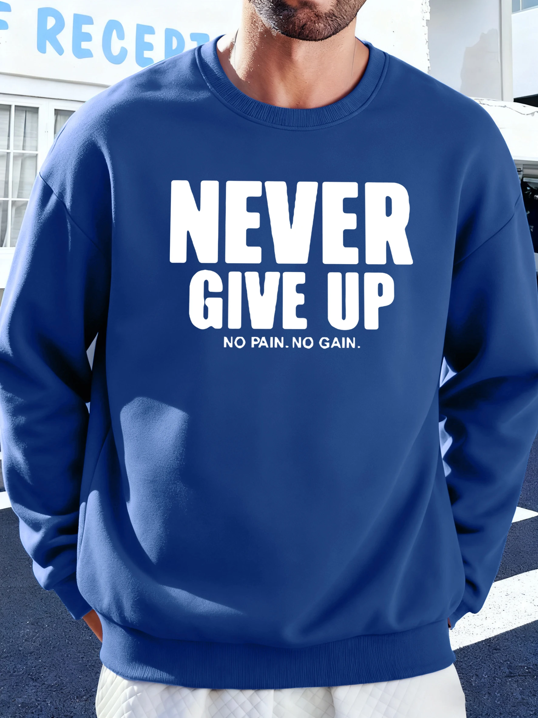 Never Give Up No Pain No Gain Prints Herren Sweatshirt Casual Herbst Herren Kleidung Weiche Langarm Tops Mode Basic Streetwear