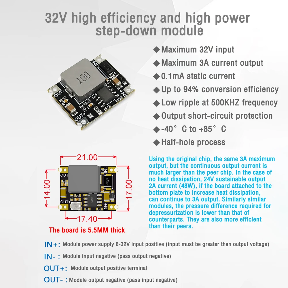 DC6-32V/DC6-40V to 5V 9V 12V 24V 3A Low Ripple High Power DC-DC Step-Down Module Buck Converter Voltage Regulator Board