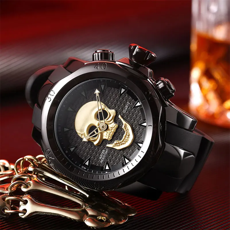 New Cool Skull Watch Men Watches Fashion Water Resistant Quartz Wristwatches Sports Watch Male Relogios Masculinos Drop Shipping