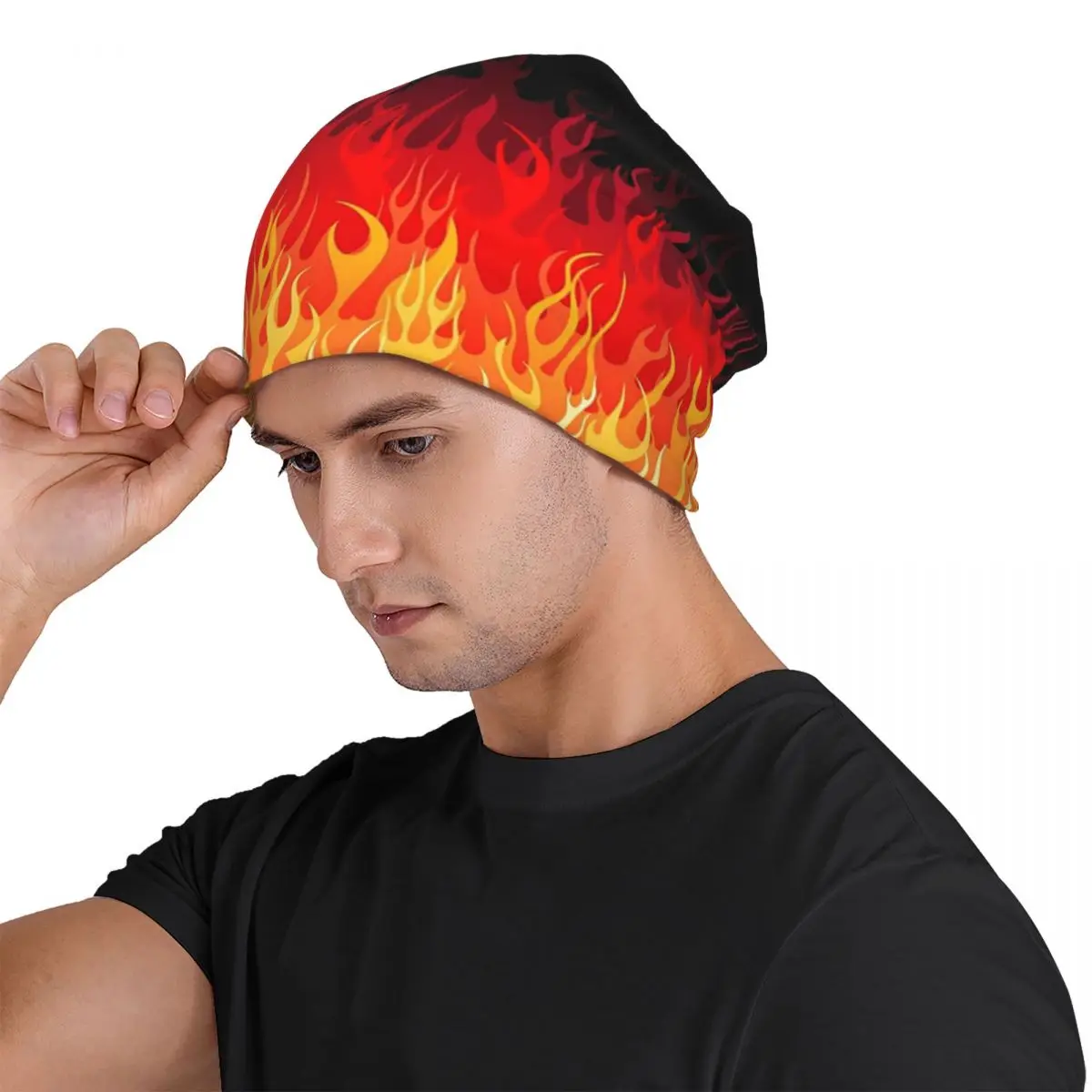 Red Hot Rod Flame On Edge Black Background Unisex Adult Beanies Caps Knitted Bonnet Hat Warm Hip Hop Autumn Winter Skullies Hats