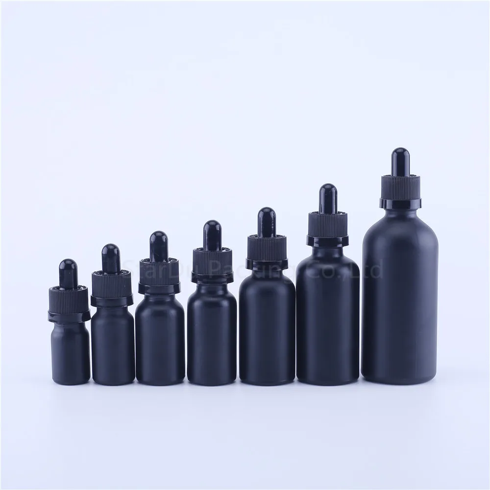 5ml 10ml 15ml 20ml 30ML 50ml 100ml Matt Black Glass Bottle With Dropper For Essential Oil Child Safety Cover 100pcs/lot