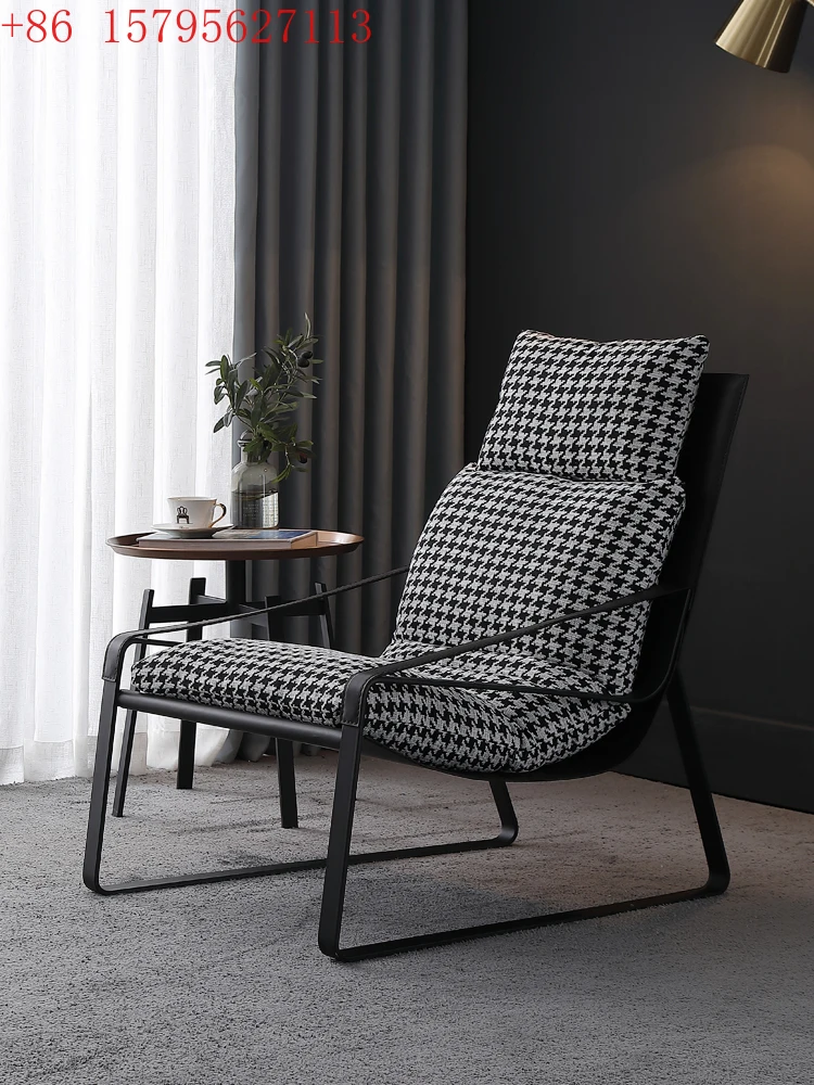 

Designer sofa chair simple modern single high back fabric bedroom home creative thousand bird grid iron sofa chair