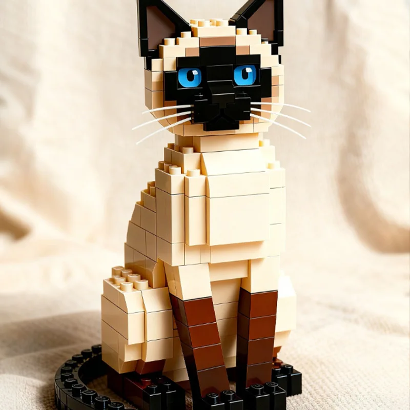 Siamese Cat Building Blocks Set DIY Animal Model Kit Creative Desktop Ornament Home Decoration Gift for Cat Lovers